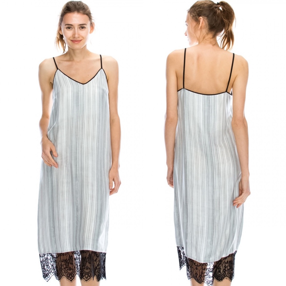 Spaghetti Strap Dress with Lace Hem